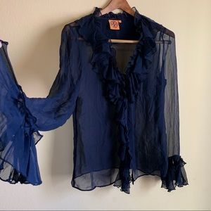 Tory Burch Navy Blue Button Blouse